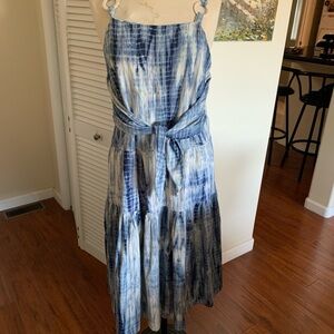 Nostalgia Blue Tie-Dye Tiered cotton Maxi Dress